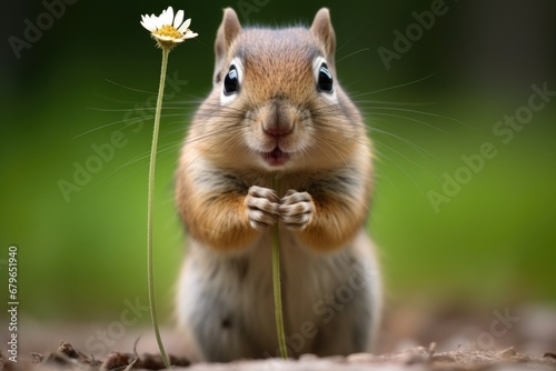 a chipmunk stuffing its cheeks with seeds from a garden