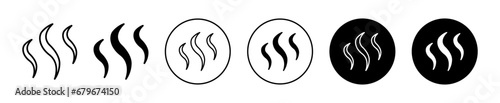 Smoke steam silhouette icon set. Heat steam aroma vector symbol. scent vapor sign. warm icon in black filled and outlined style.