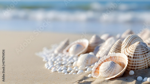 Close-up view of seashell texture on beach