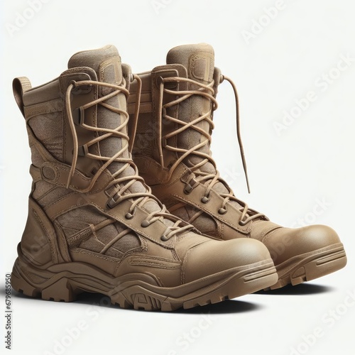 pair of soldier boots isolated white