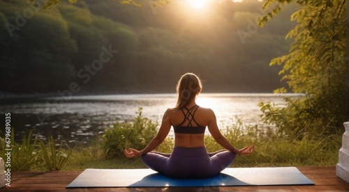 young woman doing yoga in the nature, woman doing yoga exersise, yoga lessons in the nature