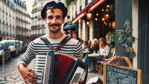 Street accordionist sharing music in the heart of Paris.