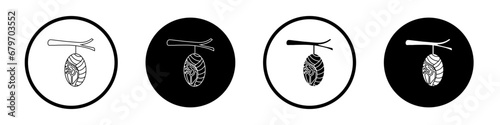 Cocoon vector icon set. Monarch butterfly chrysalis symbol in black and white color.