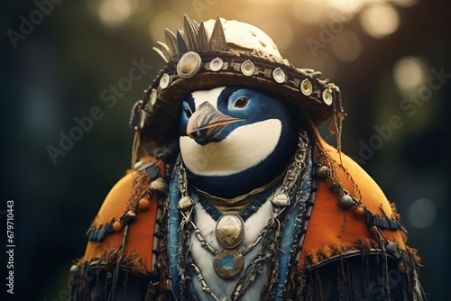 Penguins in jeweled clothes