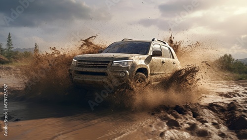 A White Truck Conquering the Muddy Terrain with Grace and Power