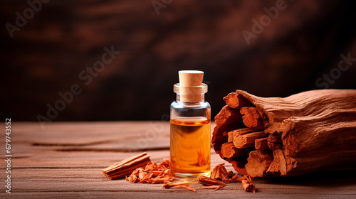 sandalwood essential oil in a bottle. Generative AI,