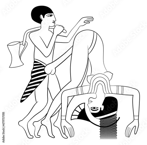 Erotic drawing in the style of the art of ancient Egypt