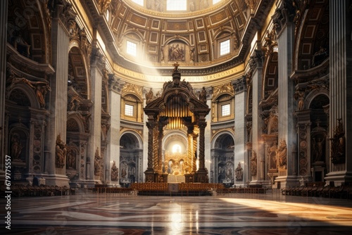 Interior of St. Peter's Basilica, Vatican City, Rome, Italy, St Peter Cathedral in Rome, Italy, AI Generated