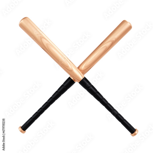 Wooden baseball bats crossed isolated on white background. 3d-rendering