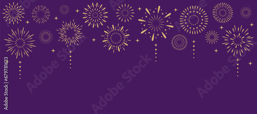 Exploding festival fireworks card. Flat style. Design concept for holiday banner, poster, flyer, greeting card, decorative elements. Happy New Year and Christmas theme