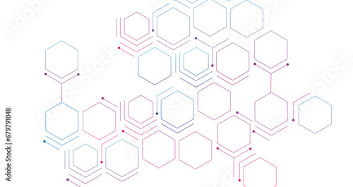 abstract hexagon background with blue and pink gradient color molecule structure