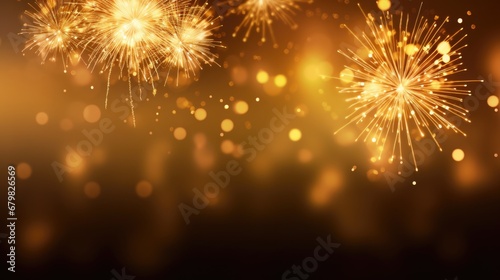 Gold Party Fireworks Celebration. Spectacular Golden Firework Display for New Year 2024, 4th of July Summer Festival and National Holidays