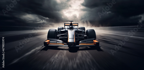 formula rrs racing car, in the style of dramatic atmospheric perspective, dark silver and light orange
