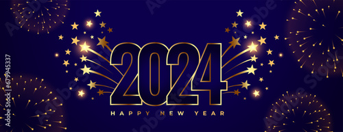 line style 2024 new year firework banner with bursting star design