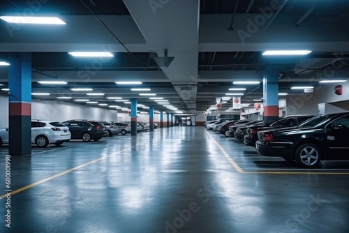 Modern underground parking, Indoor full modern parking.