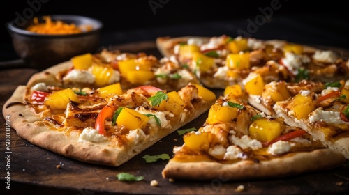 Spicy Mango Habanero Chicken and Goat Cheese Pizza, showcasing the sweet and spicy blend