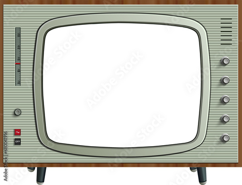 Retro TV icon with empty screen isolated on white, 3d vintage illustration.