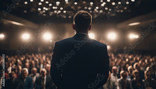 businessman standing comfortably in front of the audience. a male conference speaker