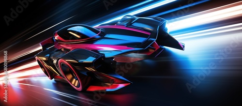 concept car with neon light trails on a black background