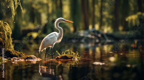 Elegant Egret Standing by the Pond