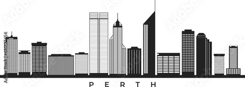Perth City Skyline Silhouette Outline