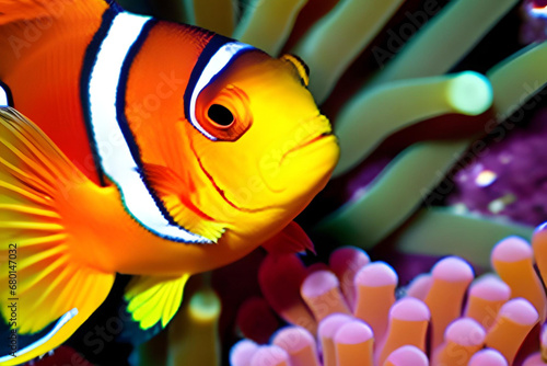 Clown anemonefish (Amphiprion bicolor). Generative AI