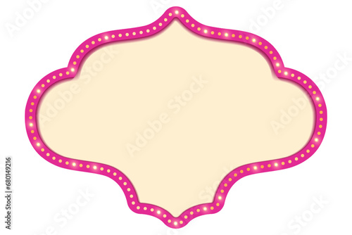 Antique shape marquee vintage 3d lightbox with glowing bulb. Pink color retro frame design vector illustration.