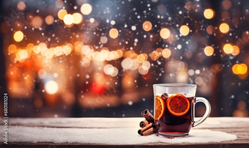 Mulled wine for celebrating Christmas Eve at the Christmas tree. Hot traditional winter drink for the New Year.copy space