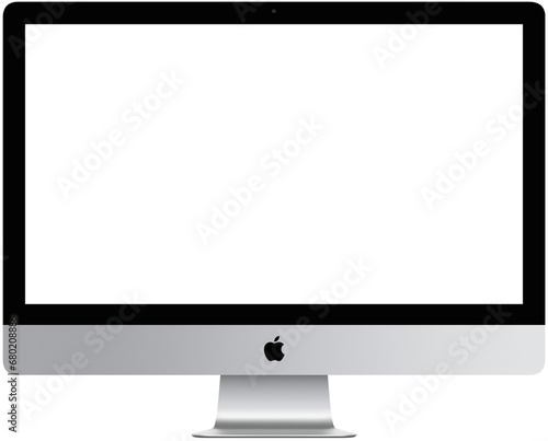 Realistic mockups of the new iMac 27 inch blank screen monoblock personal made by Apple Computers, transparent screen, silver & black color on an isolated white background. Apple iMac 27". PNG image 