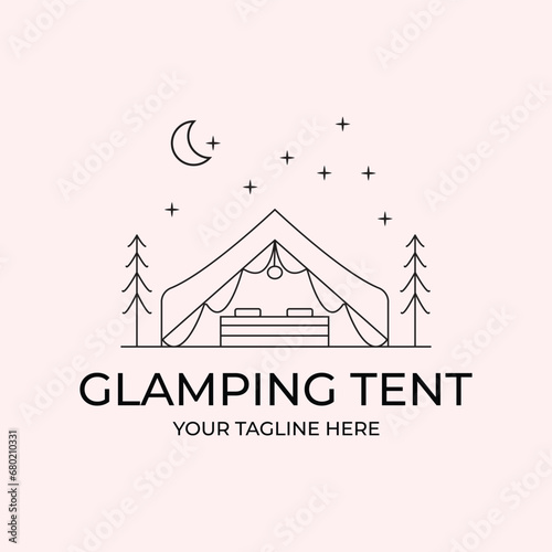 glamping tent camp logo line art illustration design logo minimalist creative