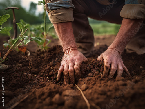 agricultor mechendo na terra 