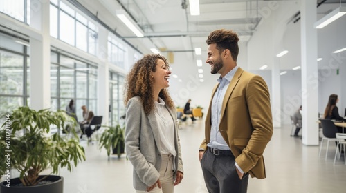 business man and woman talking in the office