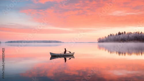 A Serene Journey: Canoeing into the Golden Glow of the Setting Sun
