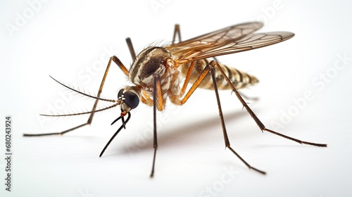 Close up macro portrait of a mosquito insect on isolated white background