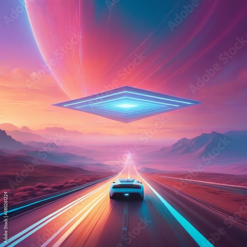digital composite of futuristic sci - fi car on road digital composite of futuristic sci - fi car on road sci fi futuristic futuristic background with neon lights