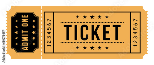 Vector Ticket with one stub rip line. Cinema ticket isolated on white background. Template minimal design for entertainment show, event, boarding pass, cinema, theatre and concert. Vector illustration