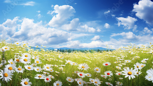 field of daisy flowers in summer