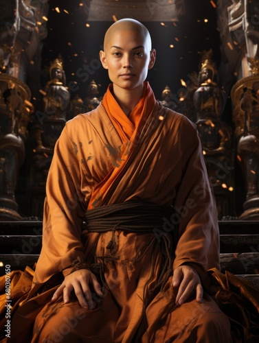 China young female shaolin asia monk in monastery. Spiritual development tranquility, yin yang balance, ascetic, Buddhist monastery, novices Shaolin Temple.