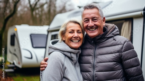 Retired couple with caravan