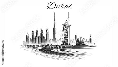 Dubai Skyline Panorama - Vektor-Illustration
