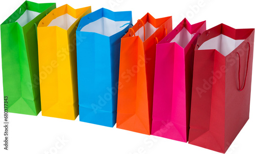 Digital png illustration of colourful shopping bags on transparent background