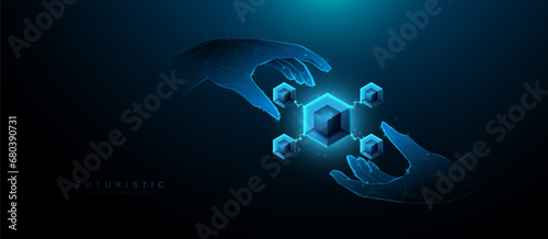 Blockchain technology. Metaverse, Cryptocurrency. Internet hyperlink connection. Fintech technology. Vector illustration