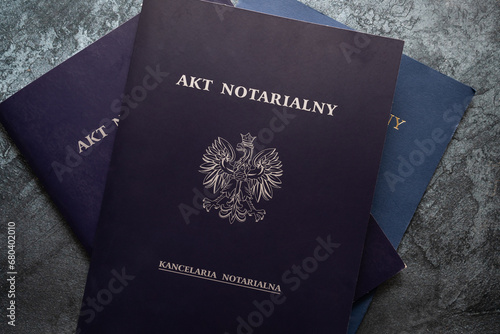 Notarial act, instrument or writing in Poland. Written document signed by a notary public. Akt notarialny in Polish language, means Notarial act, Kancelaria notarialna is Notary office.