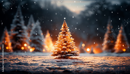 Fir trees in the snow. Christmas and New Year background. Generative AI