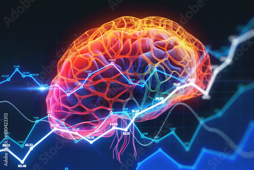 Brain anatomy with financial data overlay. Generative AI