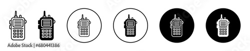Walkie talkie icon set. military electronic communication device vector symbol. radio transceiver pictogram in black filled and outlined style.