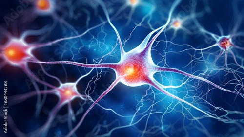 Illustration of neural network highlighting neurons involved in addiction, focusing on synapses affected by opioid use, depicting the complex brain activity linked to substance dependence.