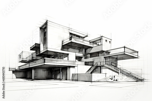 modern villa as line art