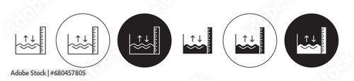 Sea level line icon set. Rising water level measurement symbol for ui designs.