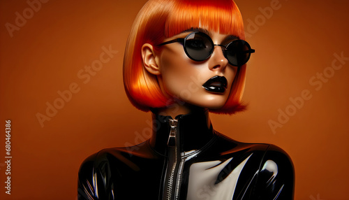 Portrait of a fashion woman with orange bob hairstyle